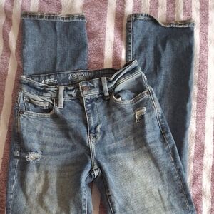 Arizona Jean Company Women's Medium Blue Distressed Straight Leg Jeans
